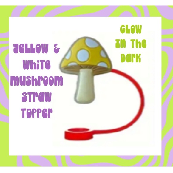 Mushroom Straw Topper, GLOWS IN DARK, Fits 10mm straw, New - Picture 1 of 7
